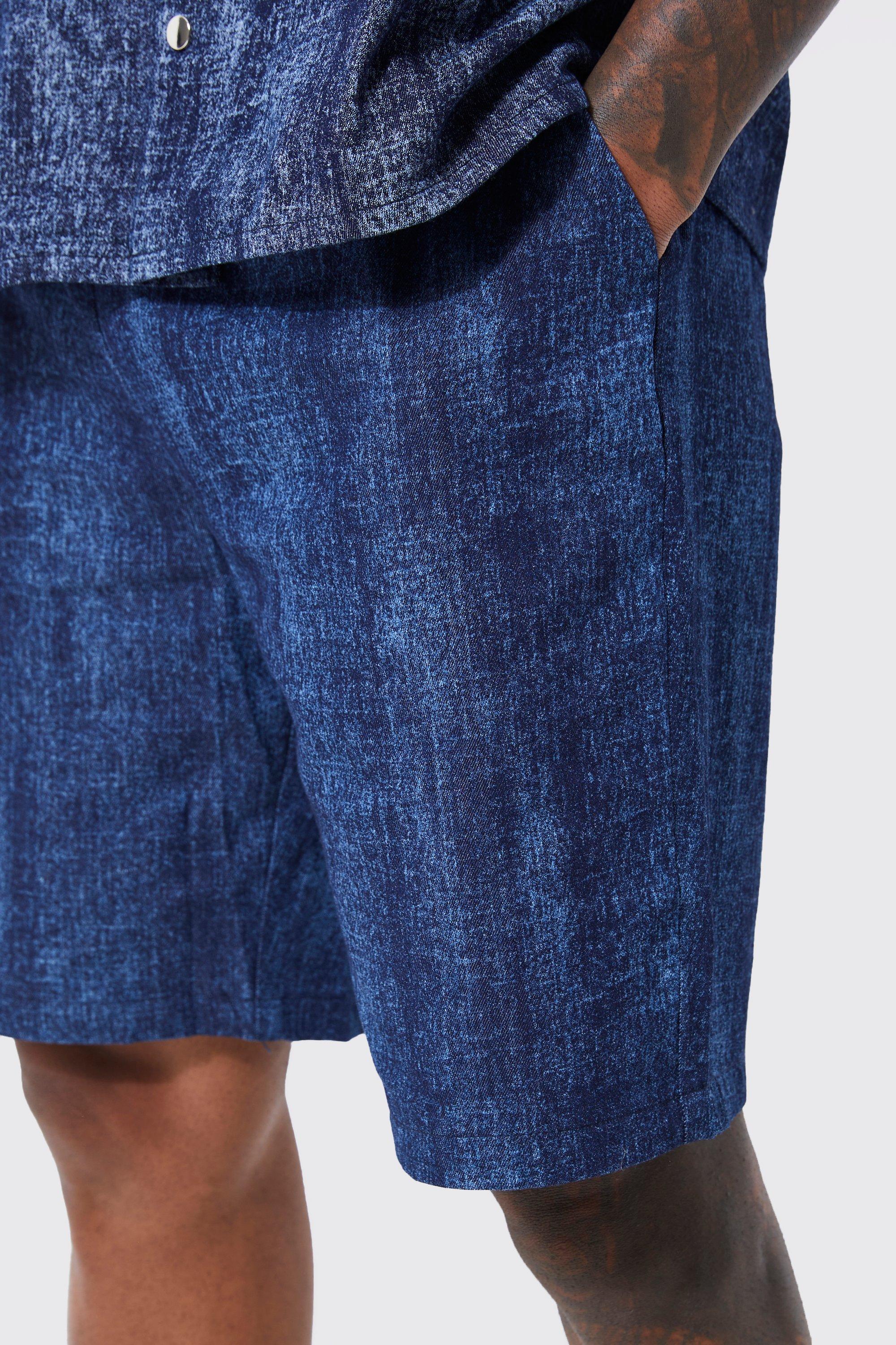 Mens denim shorts with elastic outlet waist